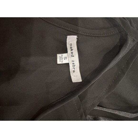 Naked Zebra Black Crop Tank Top Rhinestone Detailing & Sheer Hem For Women Small - Picture 7 of 9